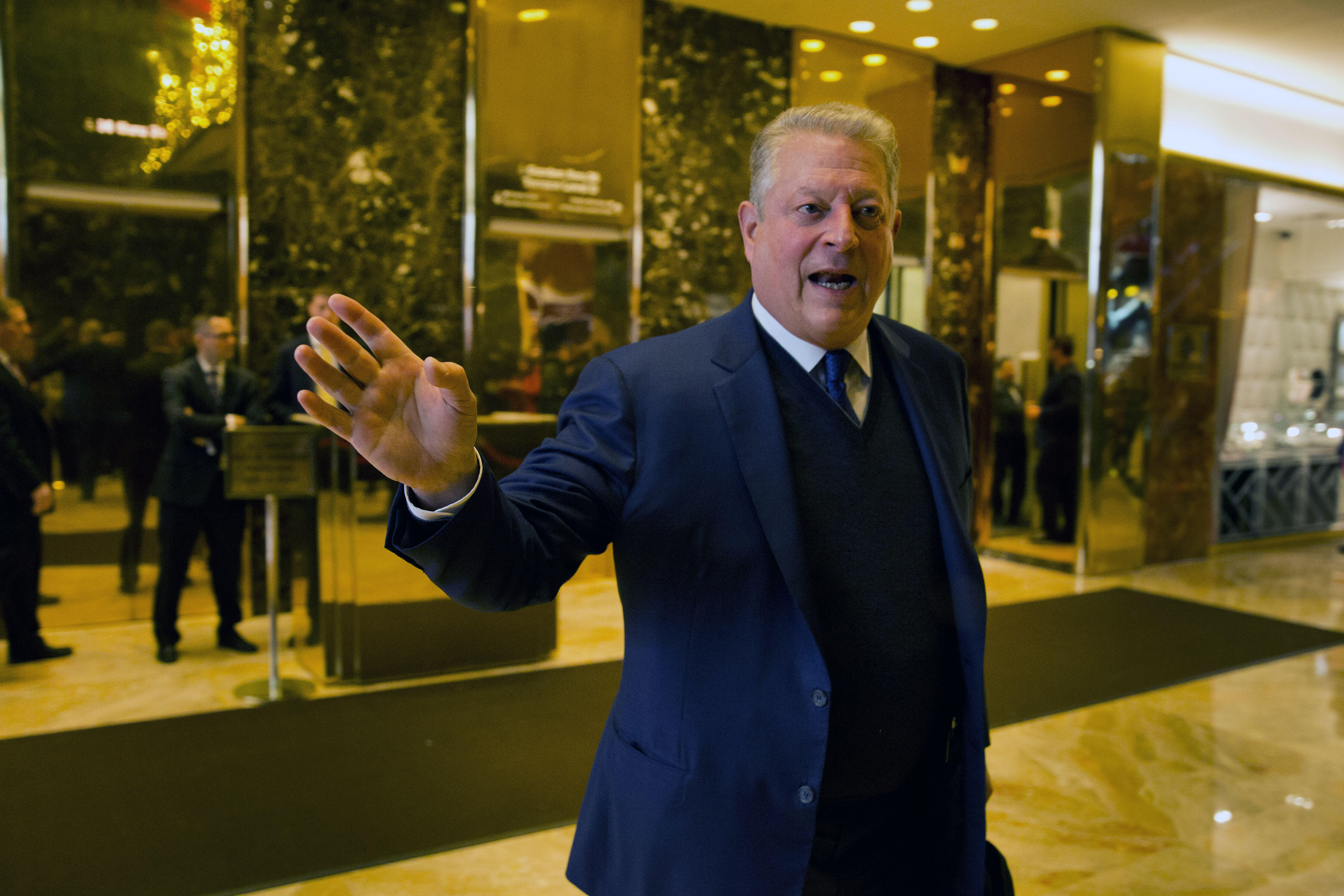 Former US Vice President Al Gore leaves after meetings at Trump Tower in New York City on December 5, 2016. / AFP / DOMINICK REUTER        (Photo credit should read DOMINICK REUTER/AFP/Getty Images)