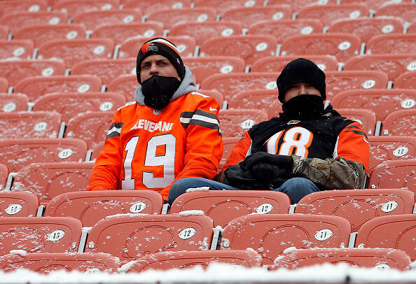 CLEVELAND, OH - DECEMBER 11:  Fans of the Cleveland Browns and the Cincinnati Bengals sit together before the game at Cleveland Browns Stadium on December 11, 2016 in Cleveland, Ohio. (Photo by Justin K. Aller/Getty Images)