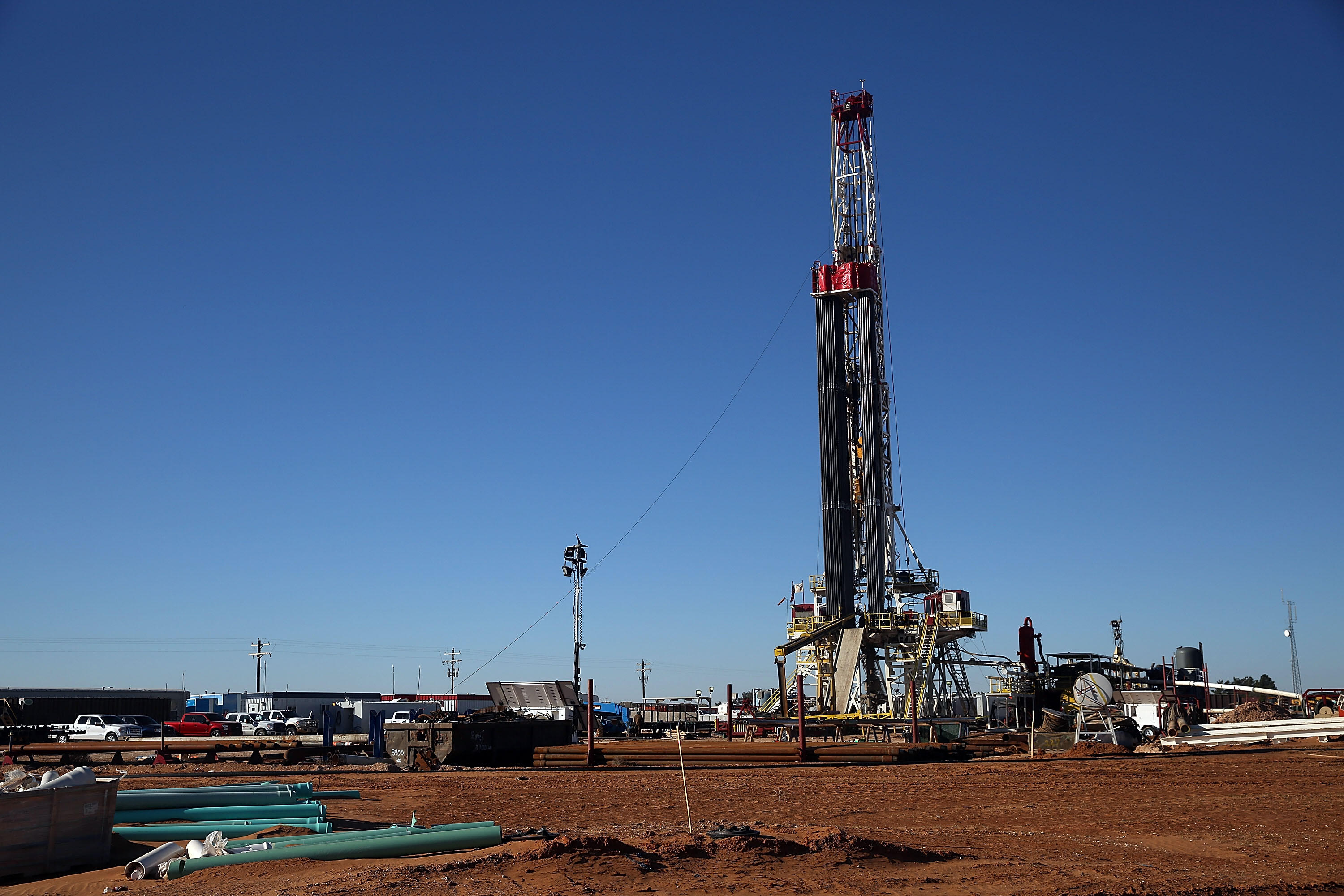 MIDLAND, TX - JANUARY 20: A fracking site is situated on the outskirts of town  in the Permian Basin oil field on January 21, 2016 in the oil town of Midland, Texas. Despite recent drops in the price of oil, many residents of Andrews, and similar towns ac