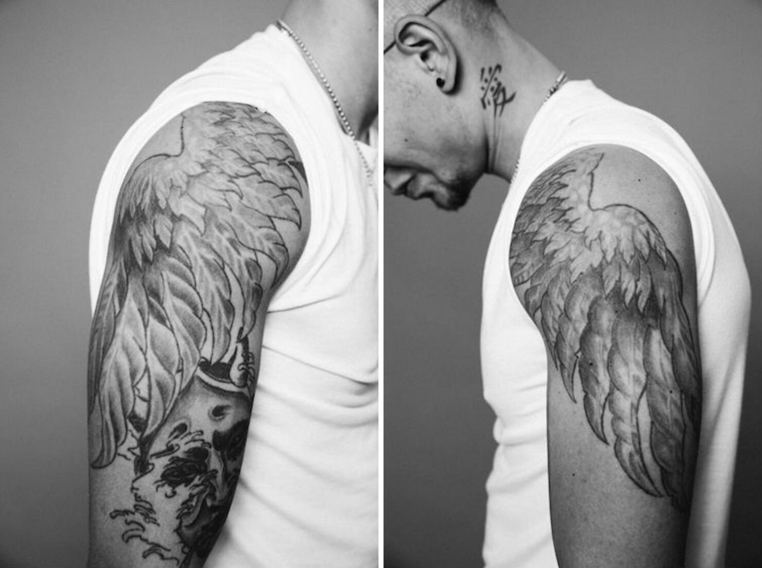 Angel Wings Tattooed on Kane Brown's Left and Right Biceps and Shoulders