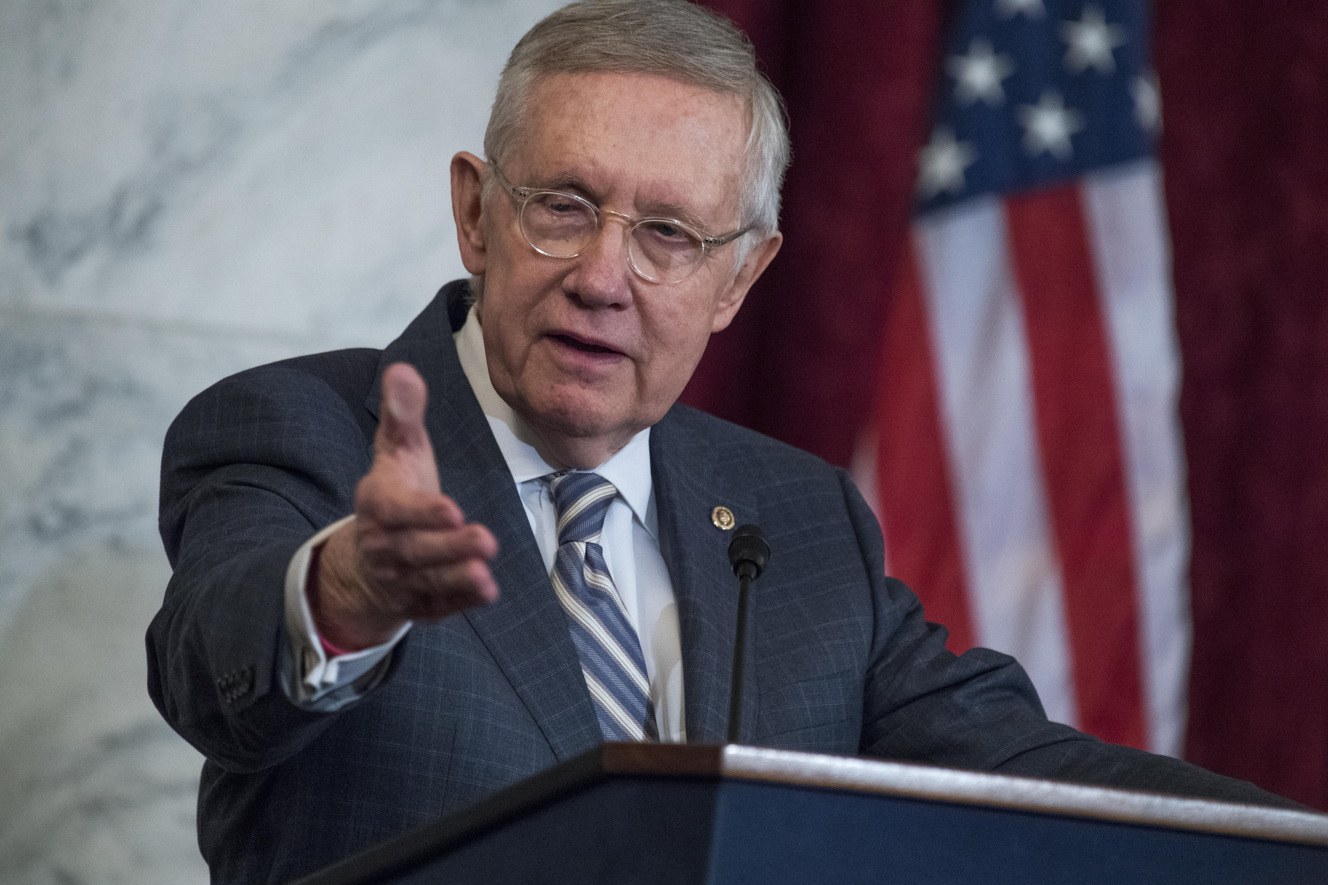 UNITED STATES - DECEMBER 08: Retiring Senate Minority Leader Harry Reid, D-Nev., speaks during his portrait unveiling ceremony in Russell Building's Kennedy Caucus Room, December 08, 2016. (Photo By Tom Williams/CQ Roll Call)