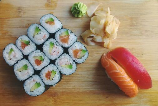 Close Up Of Sushi On Cutting Board