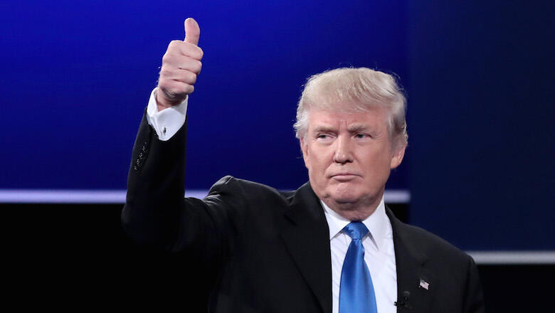 HEMPSTEAD, NY - SEPTEMBER 26:  Republican presidential nominee Donald Trump waves after the Presidential Debate with Democratic presidential nominee Hillary Clinton at Hofstra University on September 26, 2016 in Hempstead, New York.  The first of four deb