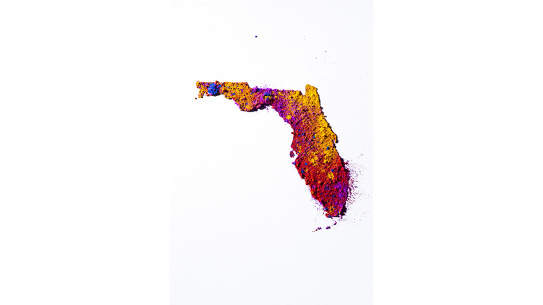 Map of Florida, USA with colored powder