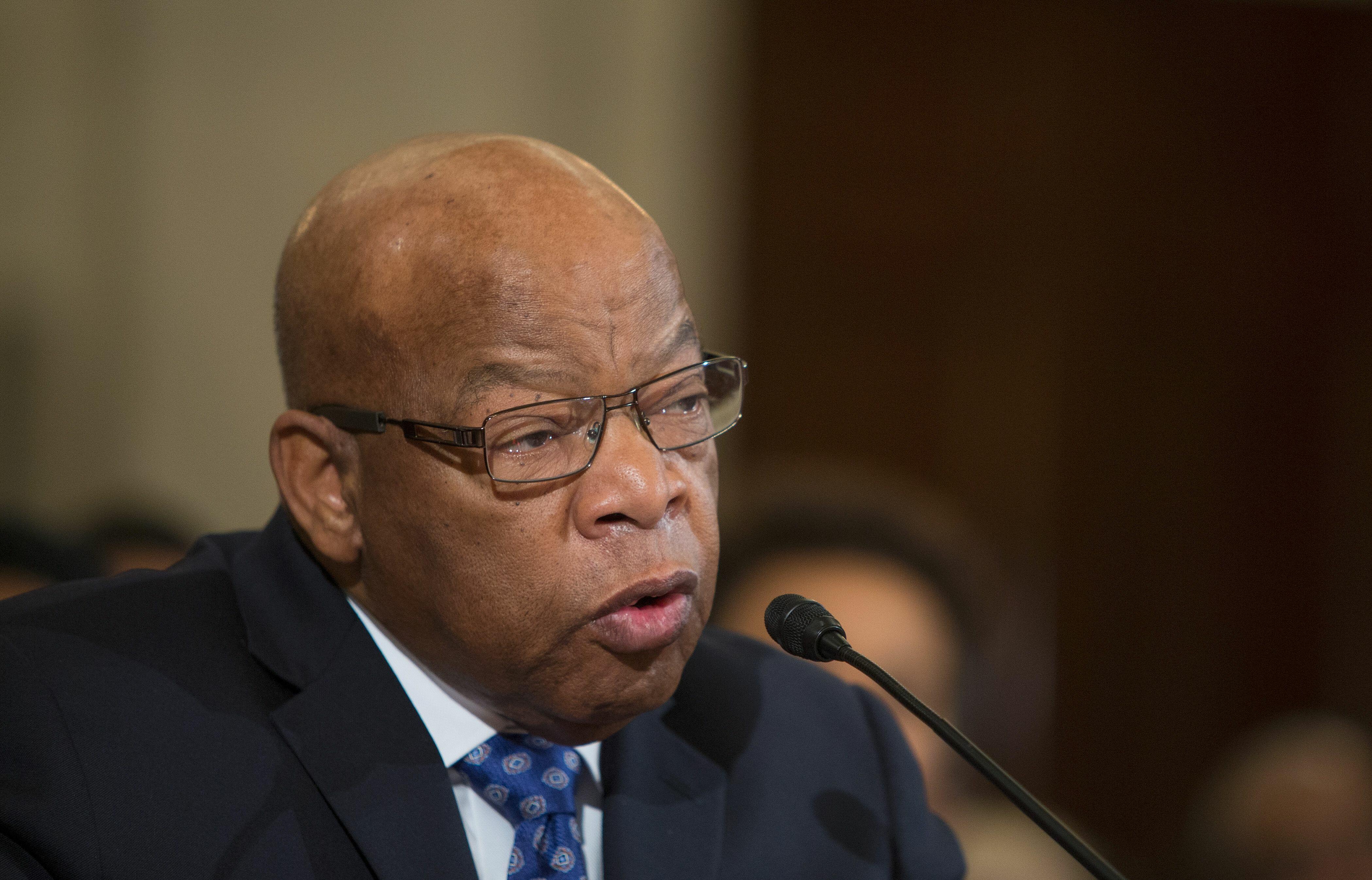 Rep. John Lewis (D-GA) asks questions during the Senate Judiciary Committee hearings on nomination of Senator Jeff Sessions (R-AL) for attorney general on Capitol Hill in Washington, DC on January 11, 2017.  / AFP / Tasos Katopodis        (Photo credit sh