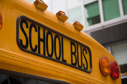 Close up detail of yellow school bus, New York, USA