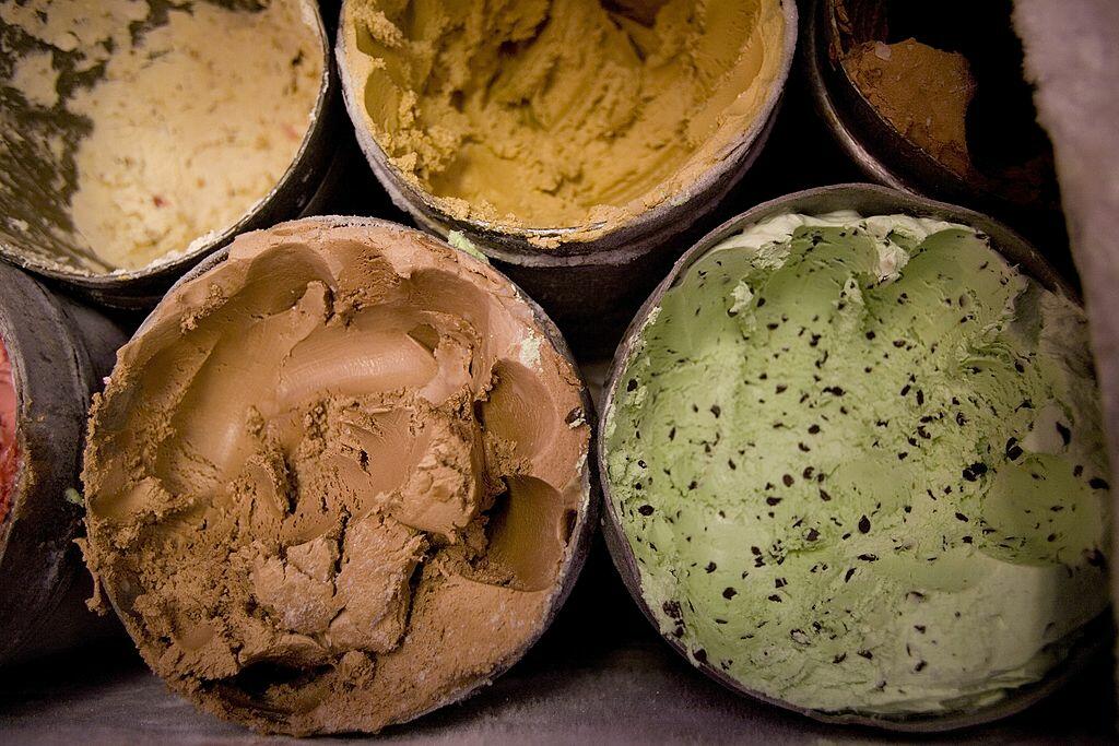 SAN FRANCISCO - JULY 5 : Tubs of ice cream are displayed at Swensen's Ice Cream shop on July 5, 2007 in San Francisco, California. The California Department of Food and Agriculture has increased what dairy farmers receive for a gallon of milk to $1.98, up