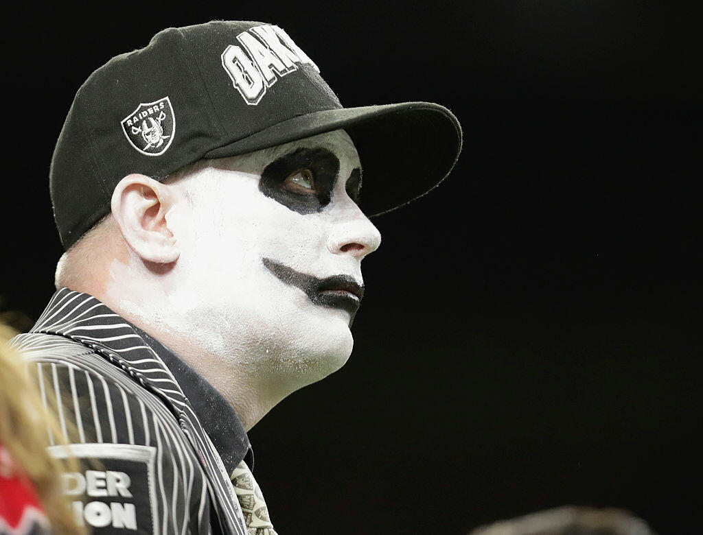 HOUSTON, TX - JANUARY 07: An Oakland Raiders fan during the game against the Houston Texans at NRG Stadium on January 7, 2017 in Houston, Texas. (Photo by Tim Warner/Getty Images)
