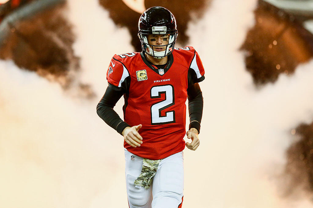 ATLANTA, GA - NOVEMBER 23: Matt Ryan #2 of the Atlanta Falcons runs out on the field prior to the game against the Cleveland Browns at Georgia Dome on November 23, 2014 in Atlanta, Georgia.  (Photo by Kevin C. Cox/Getty Images)