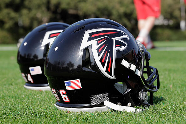 HOUSTON, TX - FEBRUARY 02:  Atlanta Falcons helmets on the field during the Super Bowl LI practice on February 2, 2017 in Houston, Texas.  (Photo by Tim Warner/Getty Images)