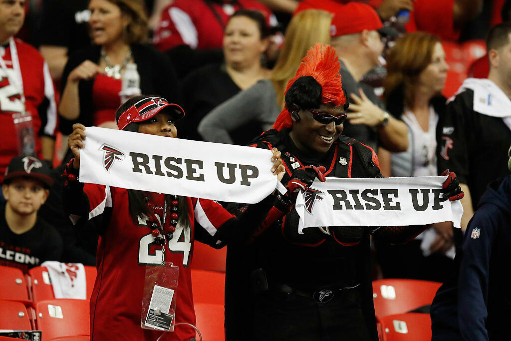 ATLANTA, GA - JANUARY 14:  A detailed view of Atlanta Falcon fan against the Seattle Seahawks at the Georgia Dome on January 14, 2017 in Atlanta, Georgia.  (Photo by Gregory Shamus/Getty Images)