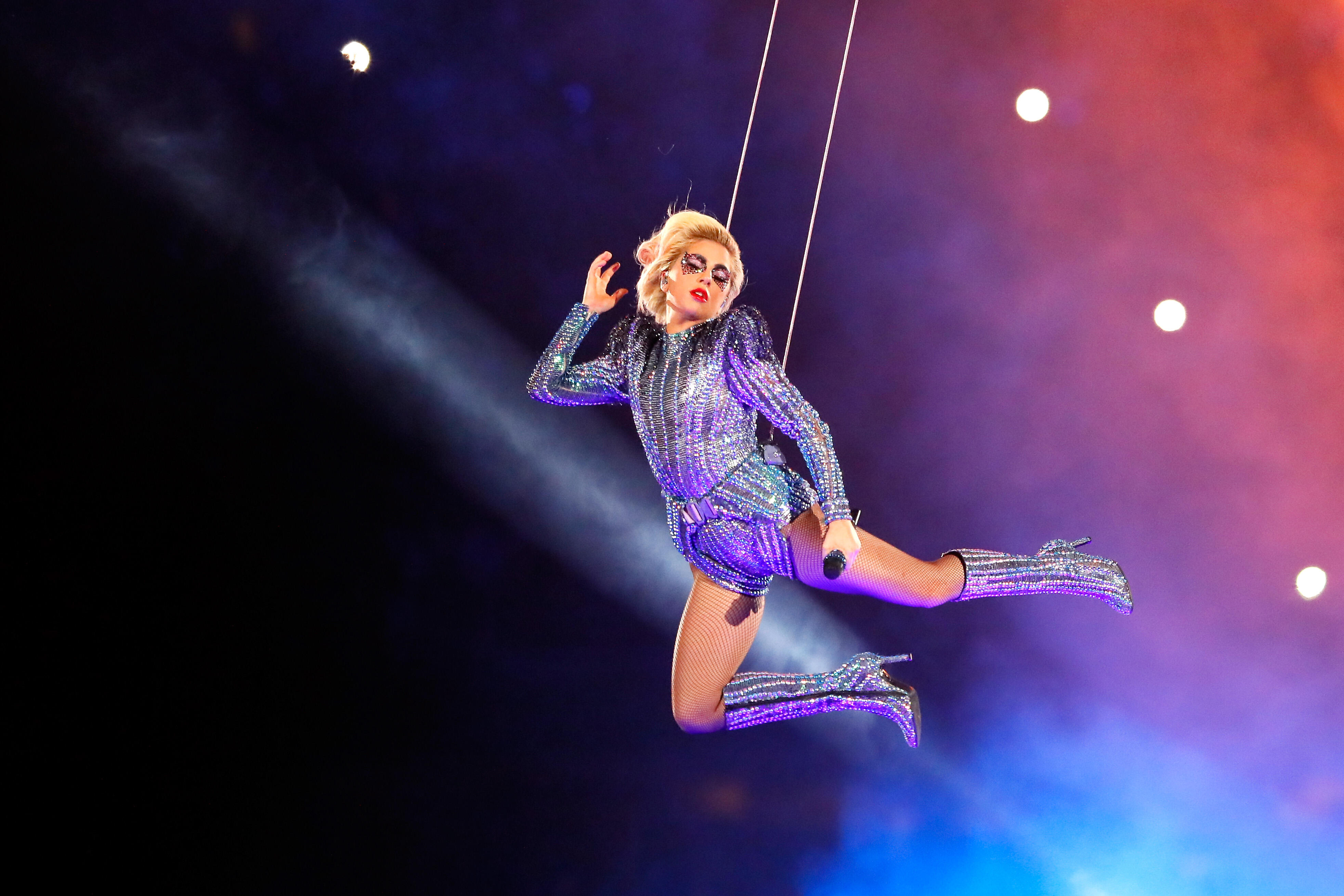 HOUSTON, TX - FEBRUARY 05: Lady Gaga performs during the Pepsi Zero Sugar Super Bowl 51 Halftime Show at NRG Stadium on February 5, 2017 in Houston, Texas.  (Photo by Patrick Smith/Getty Images)