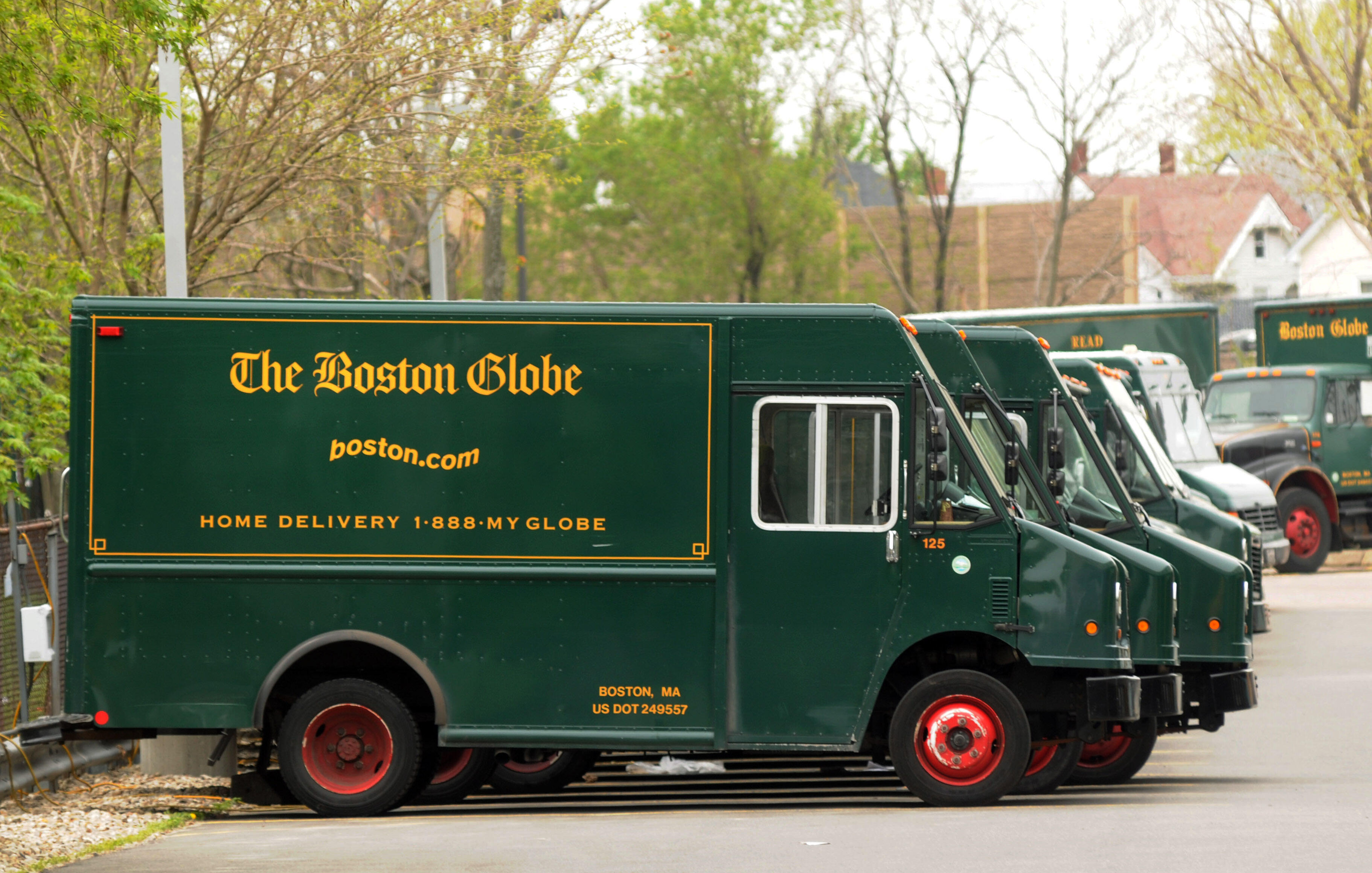 DORCHESTER, MA - MAY 4:  Boston Globe delivery trucks sit parked outside the papers headquarters May 4, 2009 in Dorchester, Massachusetts. Negotiations between the New York Times, The Globes parent company, and the newspapers largest union continued past 