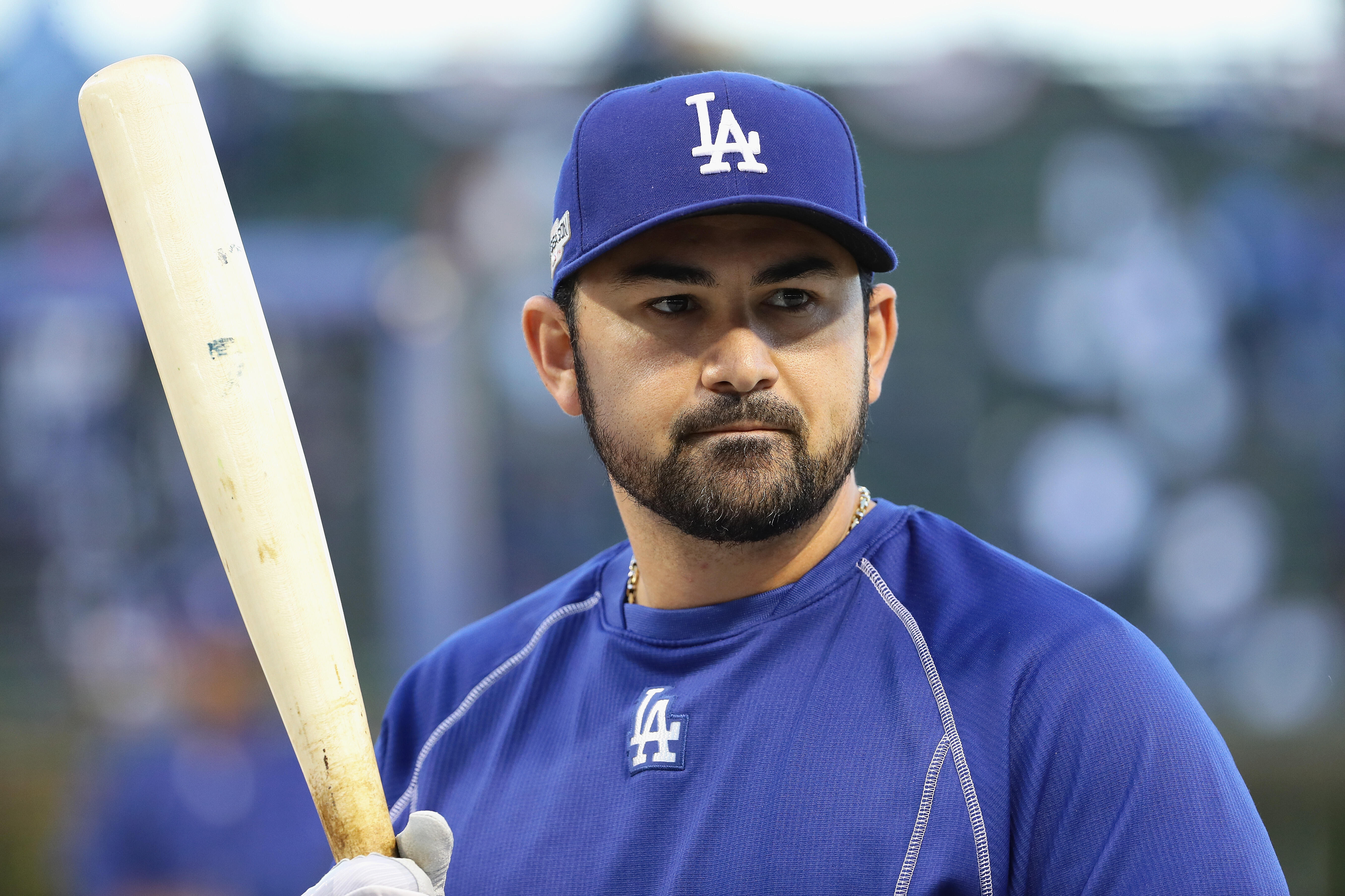 CHICAGO, IL - OCTOBER 22:  Adrian Gonzalez #23 of the Los Angeles Dodgers looks on prior to game six of the National League Championship Series against the Chicago Cubs at Wrigley Field on October 22, 2016 in Chicago, Illinois.  (Photo by Jonathan Daniel/