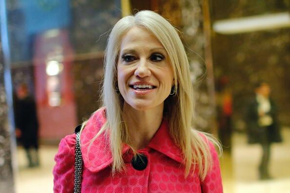 US President-elect Donald Trump's campaign manager Kellyanne Conway talks to the press as she arrives at the Trump Tower for meetings with US President-elect Donald Trump, in New York on November 17, 2016. / AFP / Eduardo Munoz Alvarez        (Photo credit should read EDUARDO MUNOZ ALVAREZ/AFP/Getty Images)