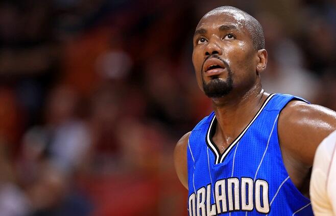 MIAMI, FL - FEBRUARY 13: Serge Ibaka #7 of the Orlando Magic looks on during a game against the Miami Heat at American Airlines Arena on February 13, 2017 in Miami, Florida. NOTE TO USER: User expressly acknowledges and agrees that, by downloading and or 