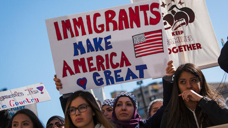 MILWAUKEE, WI - FEBRUARY 13:  Protestors gather at  the Milwaukee County Courthouse where they attend a rally against President Donald Trumps policy on immigration February 13, 2017 in Milwaukee, Wisconsin.  As well groups are calling for a general strike