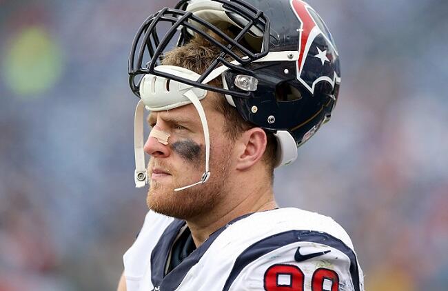 NASHVILLE, TN - DECEMBER 27:  J.J. Watt #99 of the Houston Texans watches the action from the sideline during the game against the Tennessee Titans at LP Field on December 27, 2015 in Nashville, Tennessee.  (Photo by Andy Lyons/Getty Images)