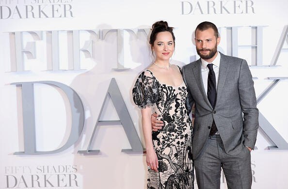 LONDON, ENGLAND - FEBRUARY 09:  Dakota Johnson and Jamie Dornan attend the UK Premiere of 