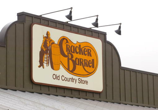 403848 08: A Cracker Barrel Old Country Store sign is visible atop one of its restaurant stores April 12, 2002 in Naperville, IL. The NAACP has joined the racial discrimination lawsuit against Tennessee-based Cracker Barrel restaurants. David Sanford, a l