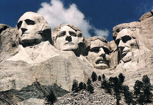 KEYSTONE, UNITED STATES:  This June 1995 photo shows Mt. Rushmore, in Keystone, South Dakota. Sculptor Gutzon Borglum started work on Mt. Rushmore 10 Aug 1927 and continued for 14 years, but only 6.5 years were actually spent sculpting due to harsh weathe
