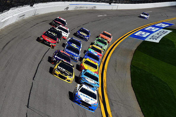 DAYTONA BEACH, FL - FEBRUARY 19:  Brad Keselowski, driver of the #2 SKF Ford, leads a pack of cars during the weather delayed Monster Energy NASCAR Cup Series Advance Auto Parts Clash at Daytona International Speedway on February 19, 2017 in Daytona Beach, Florida.  (Photo by Jared C. Tilton/Getty Images)