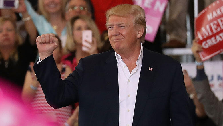 MELBOURNE, FL - FEBRUARY 18: President Donald Trump speaks during a campaign rally at the AeroMod International hangar at Orlando Melbourne International Airport on February 18, 2017 in Melbourne, Florida. President Trump is holding his rally as he contin