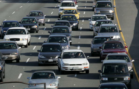 EMERYVILLE, CA - APRIL 30:  Traffic is seen backed up on westbound Interstate 80 approaching a closed section of  Interstate 580 April 30, 2007 in Emeryville, California. The closure comes after a gasoline-laden tanker truck yesterday overturned on a free