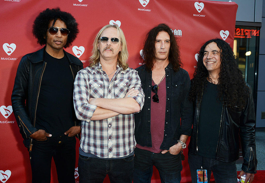 LOS ANGELES, CA - MAY 31:  (L-R) Musicians William DuVall, Jerry Cantrell, Sean Kinney and Mike Inez of the band Alice in Chains arrive at the 8th Annual MusiCares MAP Fund Benefit at Club Nokia on May 31, 2012 in Los Angeles, California. The MusiCares MA