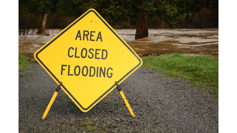 Yellow Area Closed Flooding Sign