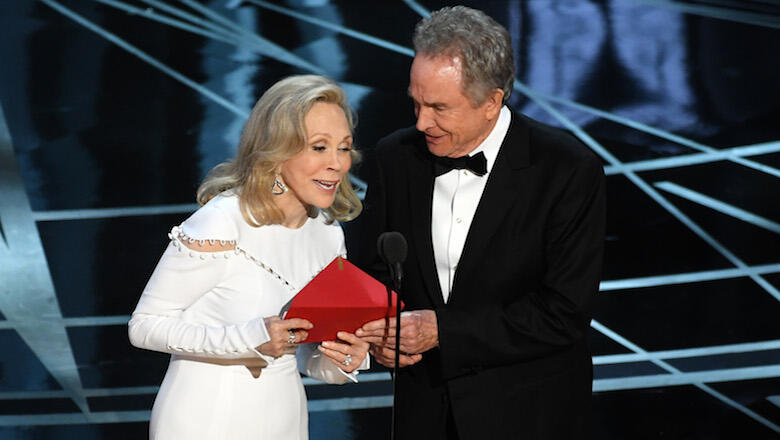 HOLLYWOOD, CA - FEBRUARY 26:  Actors Faye Dunaway (L) and Warren Beatty speak onstage during the 89th Annual Academy Awards at Hollywood & Highland Center on February 26, 2017 in Hollywood, California.  (Photo by Kevin Winter/Getty Images)