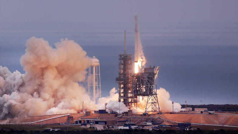 A SpaceX Falcon9 rocket blasts off Sunday, Feb. 19, 2017 from the Kennedy Space Center. Pad39A was the launch site of a rocket that carried the first U.S. astronauts to the moon. It was also the site of the last space shuttle mission in 2011. (Red Huber/O