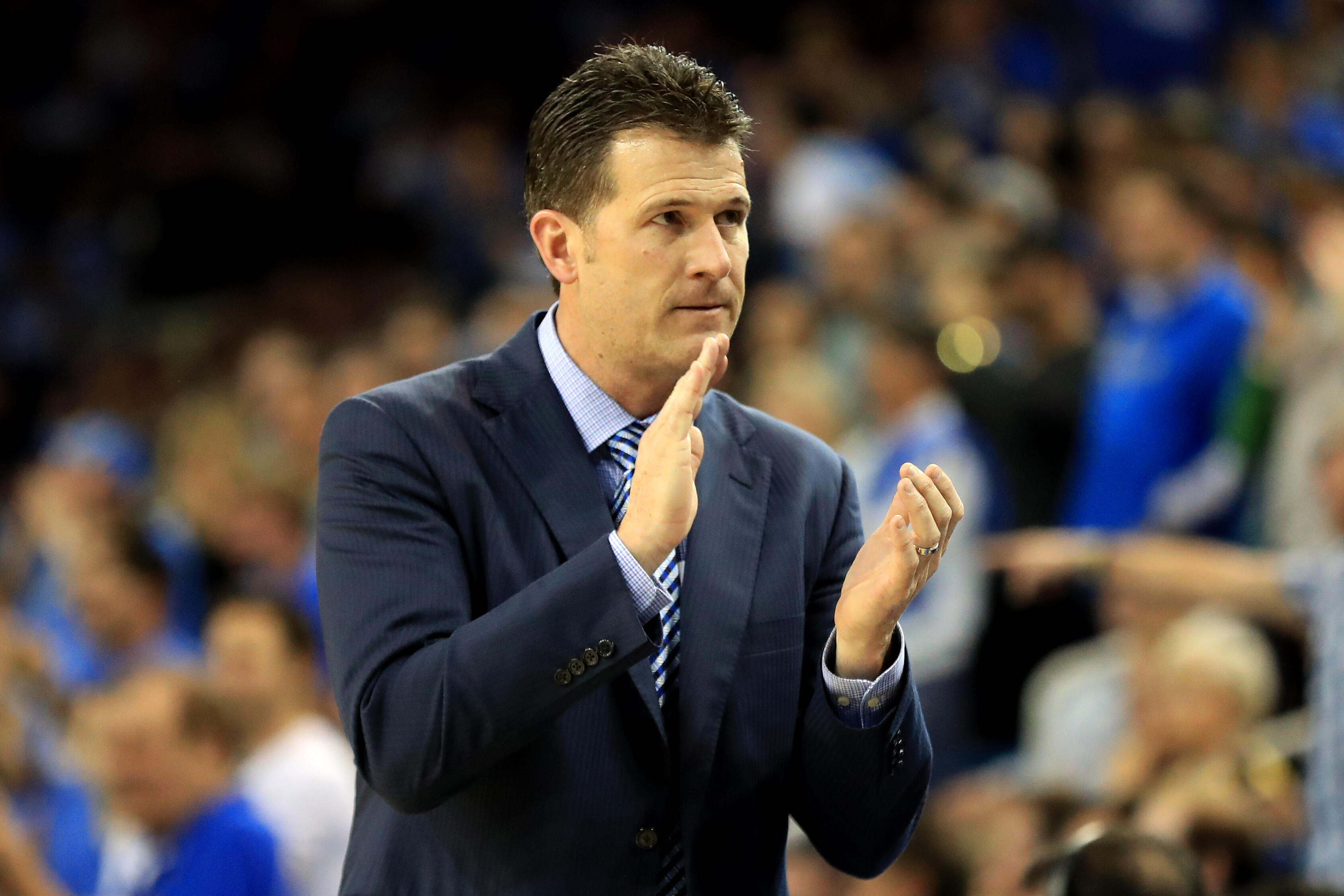 LOS ANGELES, CA - FEBRUARY 18:  Head Coach Steve Alford of the UCLA Bruins reacts during the second half of a game against the USC Trojans  at Pauley Pavilion on February 18, 2017 in Los Angeles, California.  (Photo by Sean M. Haffey/Getty Images)
