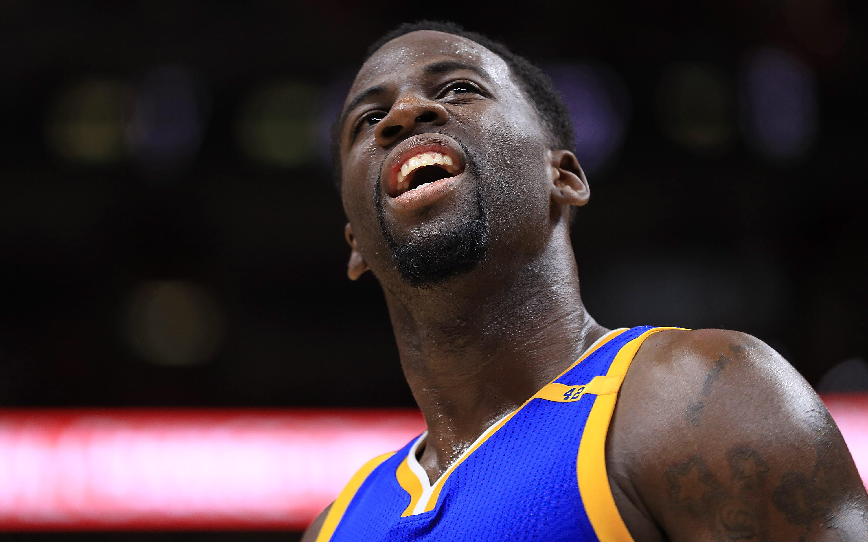 MIAMI, FL - JANUARY 23:  Draymond Green #23 of the Golden State Warriors looks on during a game against the Miami Heat at American Airlines Arena on January 23, 2017 in Miami, Florida. NOTE TO USER: User expressly acknowledges and agrees that, by download