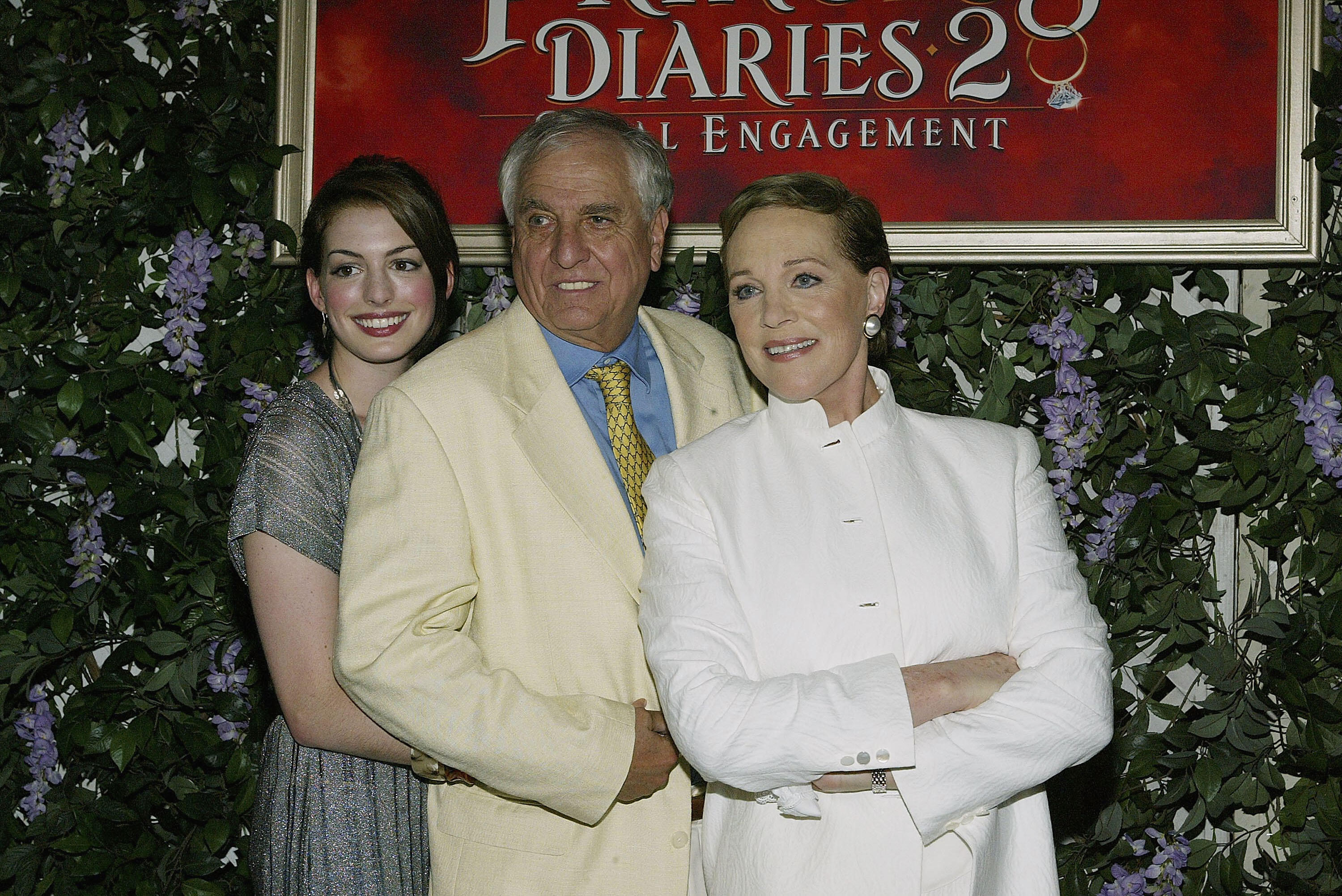 ANAHEIM, CA - AUGUST 7:  (L to R) Actor Anne Hathaway, director Garry Marshall and actor Julie Andrews attend the film premiere of 