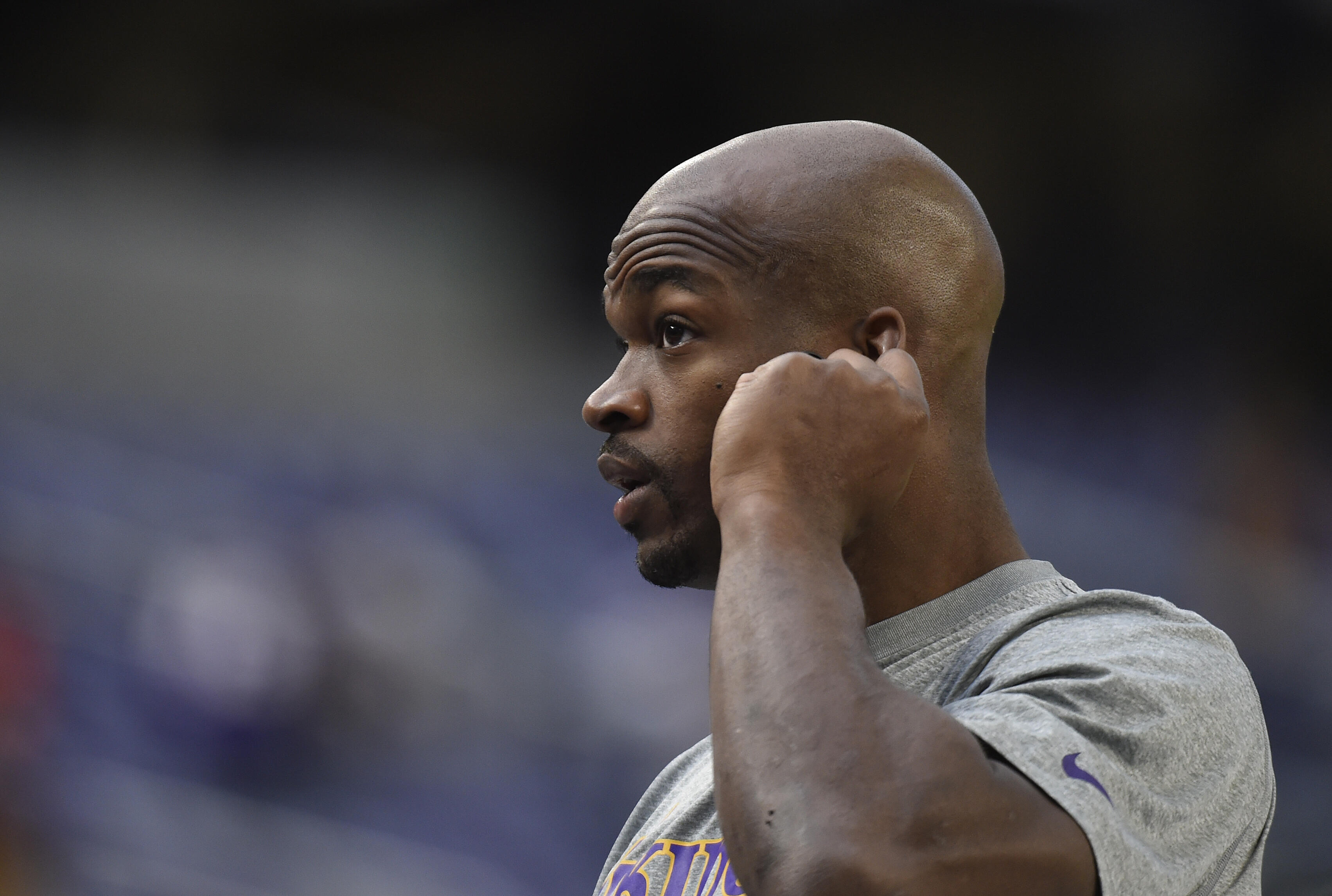 MINNEAPOLIS, MN - DECEMBER 18: Adrian Peterson #28 of the Minnesota Vikings warms up before the game against the Indianapolis Colts on December 18, 2016 at US Bank Stadium in Minneapolis, Minnesota. Peterson returns to play after injuring his knee in week