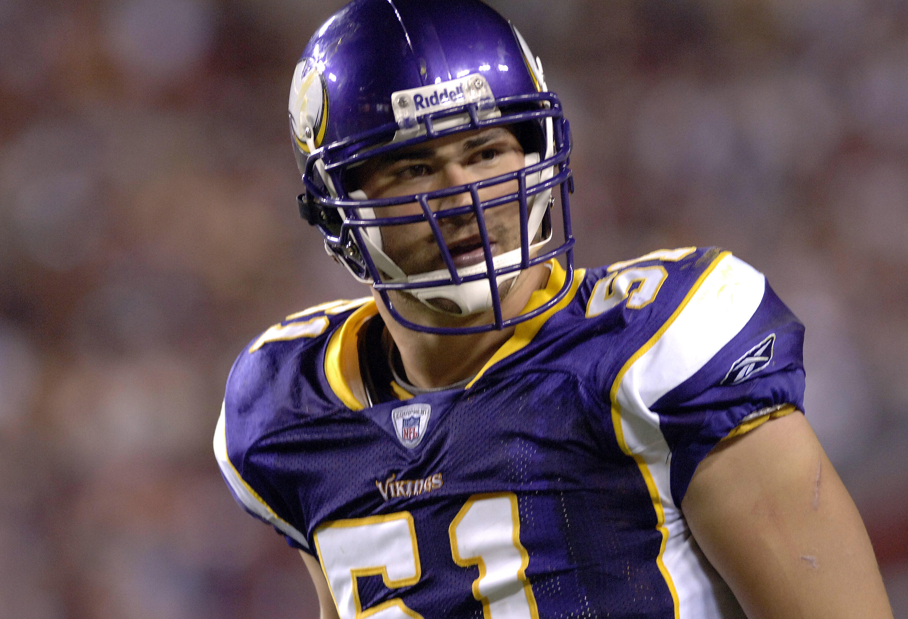 Minnesota Vikings  linebacker Ben Leber against the Washington Redskins on ESPN Monday Night Football September 11, 2006 in Washington.  The Vikings won 19 - 16.  (Photo by Al Messerschmidt/Getty Images)