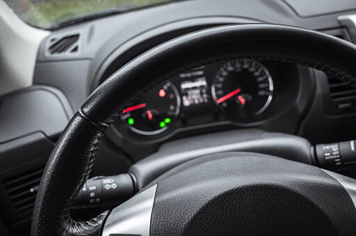 Modern car interior, steering wheel