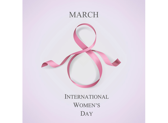 International Women's Day template with pink ribbon. Vector illustration.