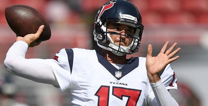 SANTA CLARA, CA - AUGUST 14:  Quarterback Brock Osweiler #17 of the Houston Texans throws during pregame warm ups prior to playing the San Francisco 49ers in a preseason game at Levi's Stadium on August 14, 2016 in Santa Clara, California.  (Photo by Thea