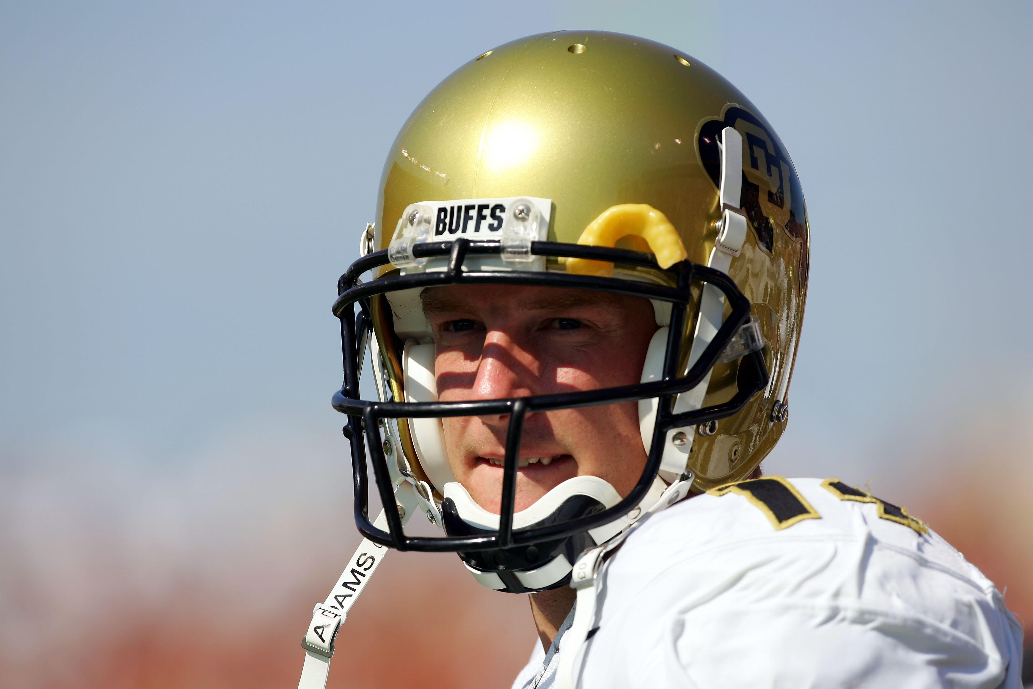 AUSTIN, TX - OCTOBER 15:  Joel Klatt #14 of Colorado on the sidellines against Texas during the first quarter at Texas Memorial Stadium on October 15, 2005 in Austin, Texas.  Texas won 42-17.  (Photo by Harry How/Getty Images)