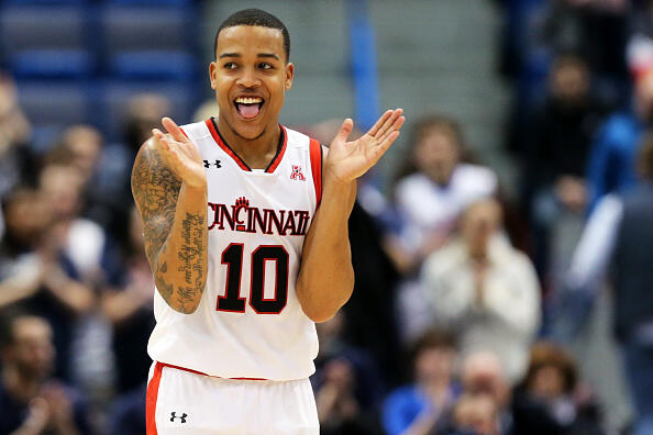 HARTFORD, CT - MARCH 11: Troy Caupain #10 of the Cincinnati Bearcats celebrates during the second half against the Connecticut Huskiesduring the semifinal round of the AAC Basketball Tournament at the XL Center on March 11, 2017 in Hartford, Connecticut. (Photo by Maddie Meyer/Getty Images)