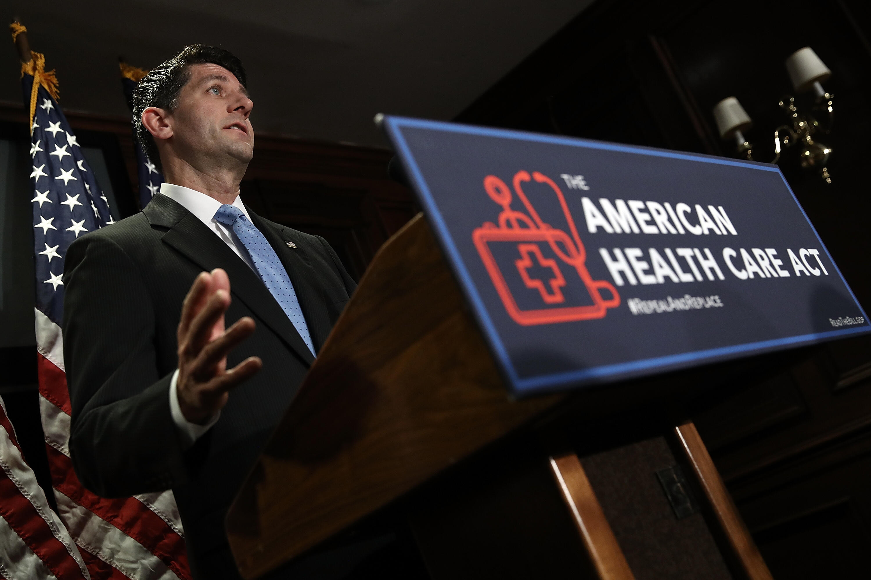 WASHINGTON, DC - MARCH 08:  U.S. Speaker of the House Paul Ryan (R-WI) answers questions following a meeting of the House Republican caucus March 8, 2017 in Washington, DC. Ryan answered questions on the newly released American Healthcare Act, the propose