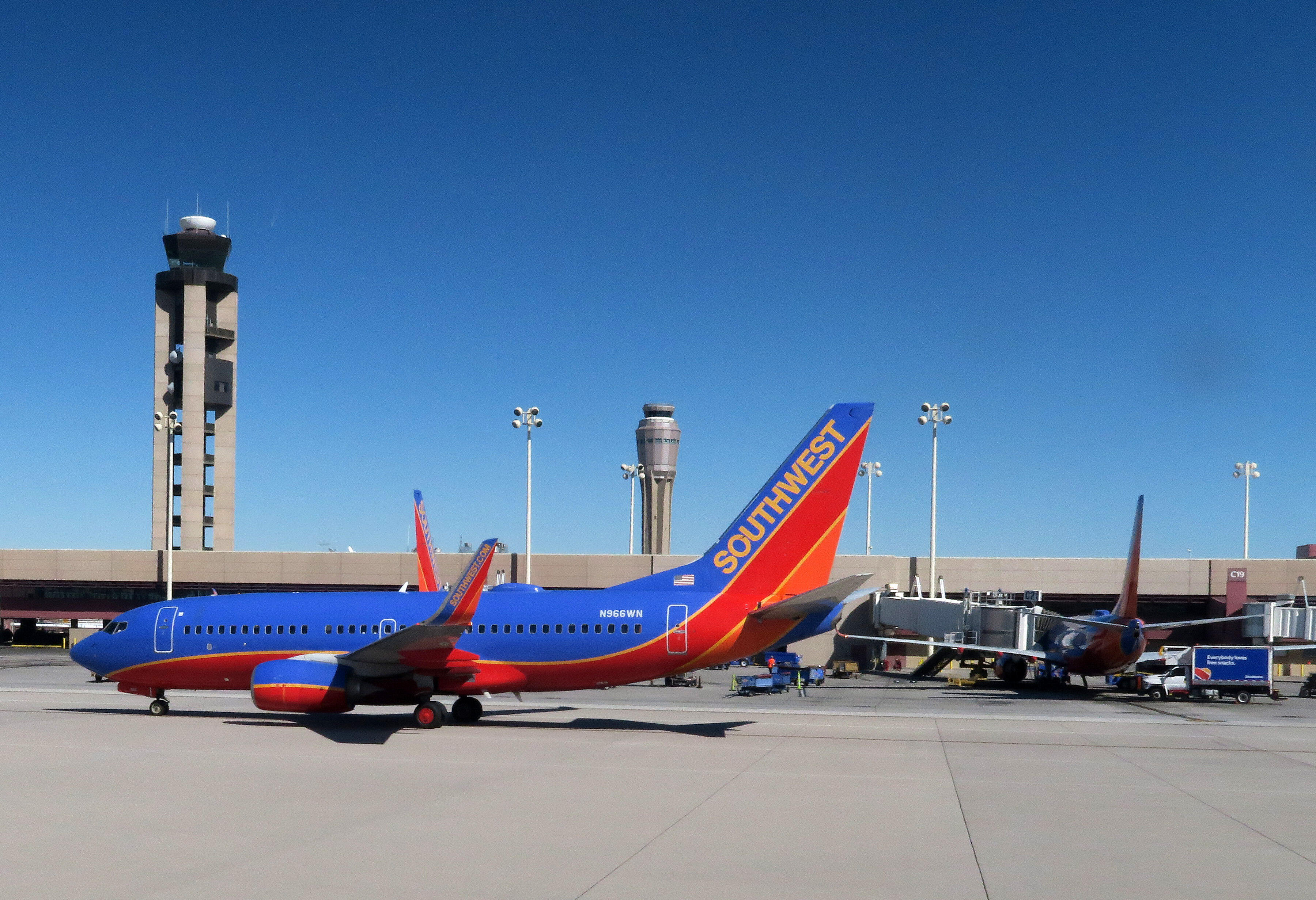A Southwest Airlines plane is seen at the gate on the tarmac of McCarran International Airport in Las Vegas, Nevada on February 15, 2017. / AFP PHOTO / RHONA WISE        (Photo credit should read RHONA WISE/AFP/Getty Images)