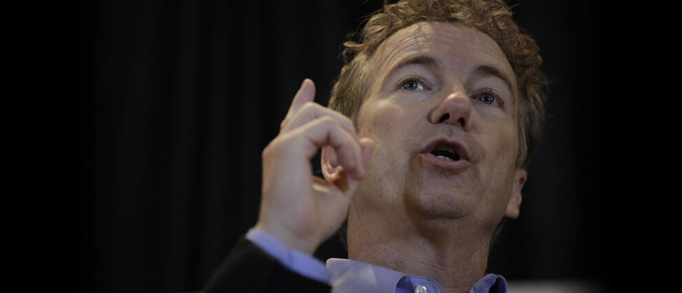 IOWA CITY, IA - JANUARY 31 : Republican presidential candidate, U.S. Sen. Rand Paul (R-KY) speaks during a campaign event at the University of Iowa Memorial Union January 31, 2016 in Iowa City, Iowa. The Iowa caucuses kick off the presidential selection p
