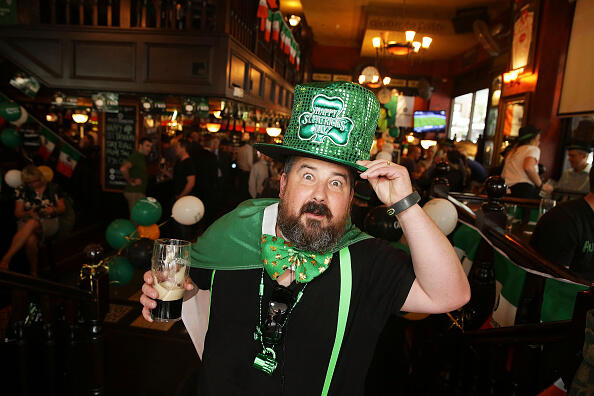 SYDNEY, AUSTRALIA - MARCH 17: A patron celebrates St Patrick's Day at P.J. O'Brien's Irish pub on March 17, 2015 in Sydney, Australia. March 17th commemorates Saint Patrick and the arrival of Christianity in Ireland, as well as celebrating Irish heritage and culture.  (Photo by Brendon Thorne/Getty Images)