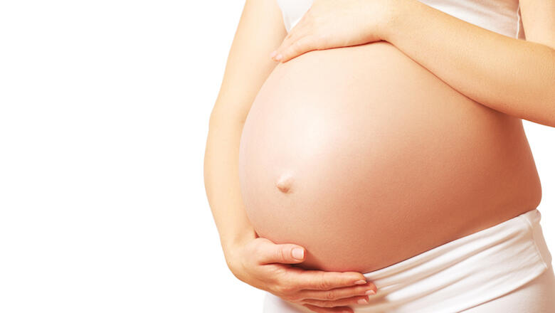 belly tummy of a pregnant woman on a white background