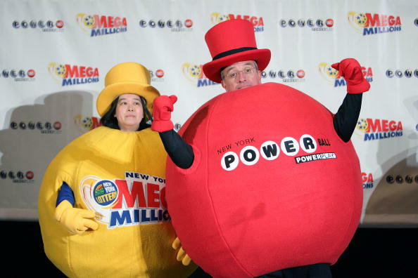 NEW YORK - FEBRUARY 01:  A general view of power ball costumes at the joining of Powerball & Mega Millions to create 