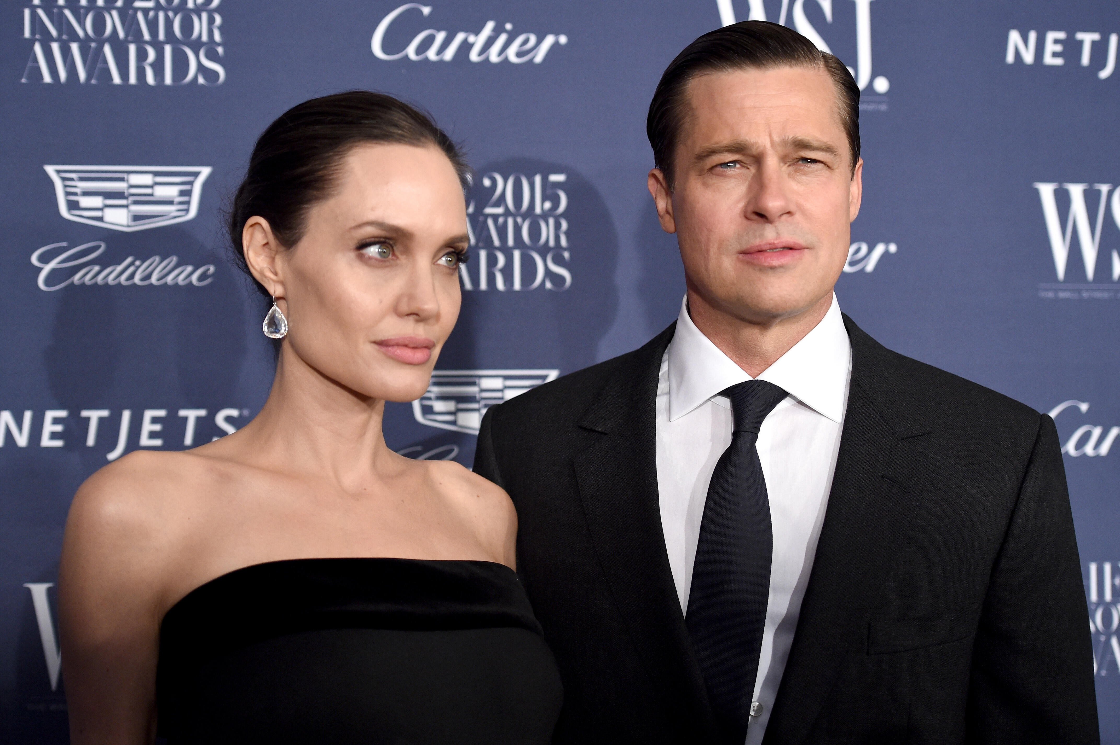 NEW YORK, NY - NOVEMBER 04:  2015 Entertainment Innovator Angelina Jolie Pitt (L) and Brad Pitt attend the WSJ. Magazine 2015 Innovator Awards at the Museum of Modern Art on November 4, 2015 in New York City.  (Photo by Dimitrios Kambouris/Getty Images fo