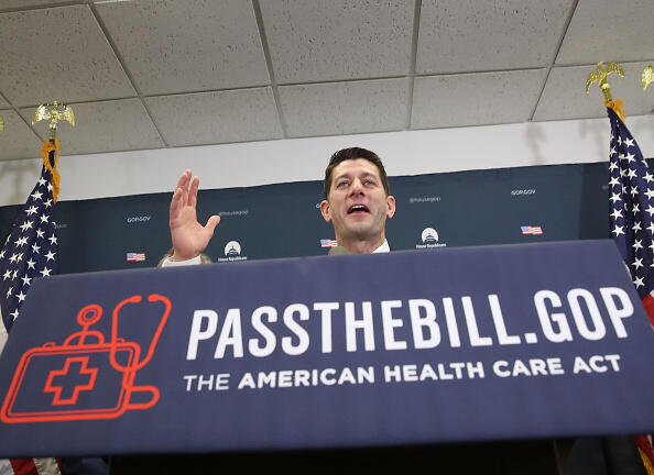 WASHINGTON, DC - MARCH 21:  House Speaker Paul Ryan (R-WI) speaks to the media after after a House Republican closed party conference attended by U.S. President Donald Trump, on Capitol Hill, on March 21, 2017 in Washington, DC. President Trump urged House Republicans to support his American Health Care Act.  (Photo by Mark Wilson/Getty Images)